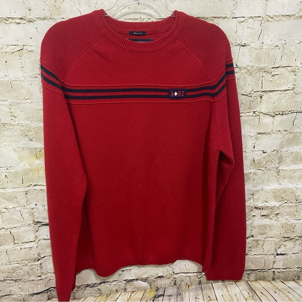 Abercrombie & Fitch Red Blue Muscle Knit Pullover Sweater